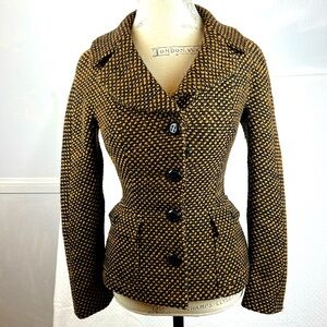 Dolce & Gabbana Black & Brown Blazer w. Notched Lapels Fitted Tweed Sz. 38 Vtg